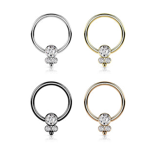 Anello Piercing Cilindri a 3 zirconi Perla Prigioniera