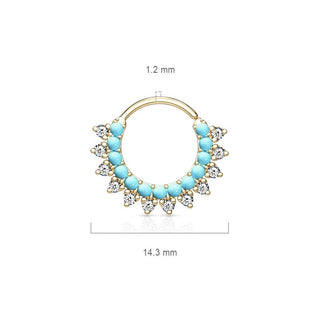 Anello Piercing Turchesi e zirconi Pieghevole