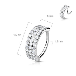Anello Piercing Tripla fila di zirconi Pieghevole