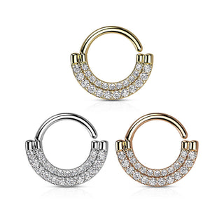 Anello Piercing Doppia linea di zirconi Pieghevole