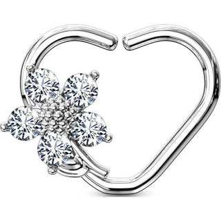 Anello Piercing  Cuore con fiore di zirconi Pieghevole