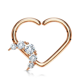 Anello Piercing  Cuore con luna di zirconi Pieghevole