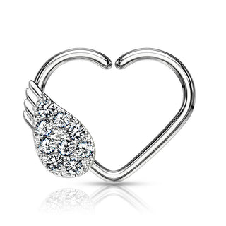Anello Piercing  Cuore con ala d´angelo in zirconi Pieghevole