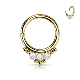 Anello Piercing 3 cilindri con zircone Pieghevole