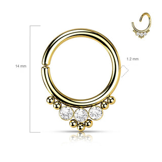 Anello Piercing 3 cilindri con zircone Pieghevole