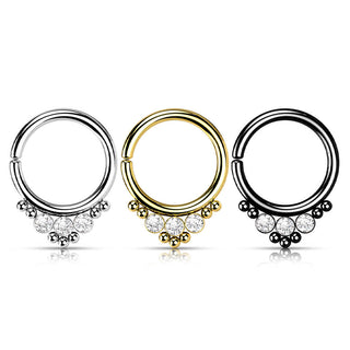 Anello Piercing 3 cilindri con zircone Pieghevole