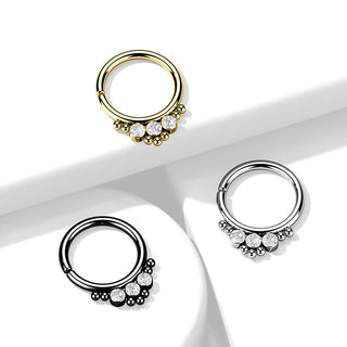 Anello Piercing 3 cilindri con zircone Pieghevole