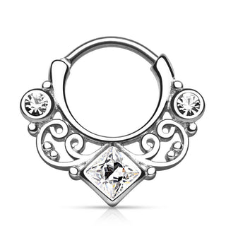 Piercing Septum  Clicker argento con zircone quadrato Clicker