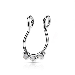 Finto al Naso Septum piatto con 3 zirconi Pieghevole