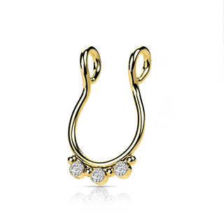 Finto al Naso Septum piatto con 3 zirconi Pieghevole