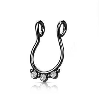 Finto al Naso Septum piatto con 3 zirconi Pieghevole