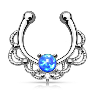 Finto al Naso Septum d'argento con opale tondo Pieghevole