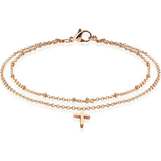 Doppia catenella con croce in oro rosa