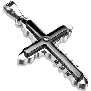 Croce Argento e Nero con zircone