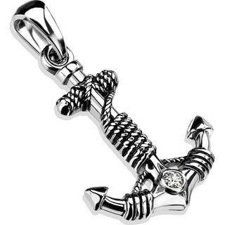 Àncora con corda avvolta, argento con zircone