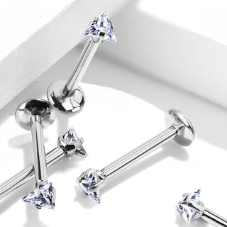 Titanio Labret Argento con zircone a triangolo Filettatura Interna