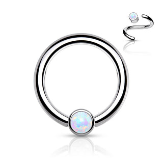 Titanio Anello Piercing Cilindro argento con opale Pieghevole