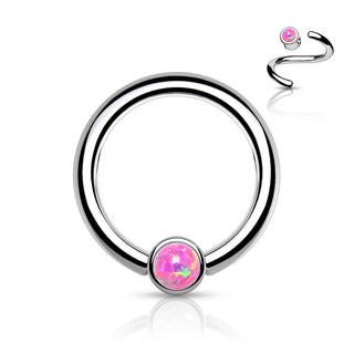 Titanio Anello Piercing Cilindro argento con opale Pieghevole