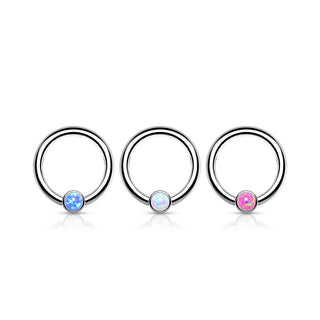 Titanio Anello Piercing Cilindro argento con opale Pieghevole