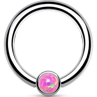 Titanio Anello Piercing Cilindro argento con opale Pieghevole