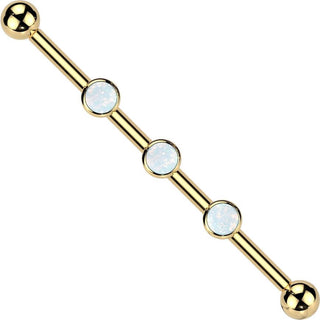 Titanio Barbell Industrial 3 zirconi incastronati opale pietra naturale Filettatura Interna