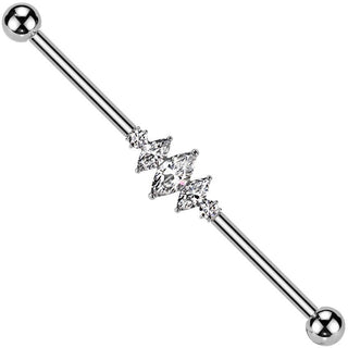 Titanio Barbell Industrial 3 zirconi taglio marquise 2 rotondi Filettatura Interna