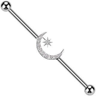 Titanio Barbell Industrial hilal ottomano luna stella zirconi Filettatura Interna