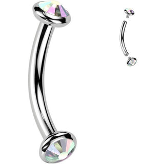 Titanio Barbell Curvo Zircone opale Filettatura Interna