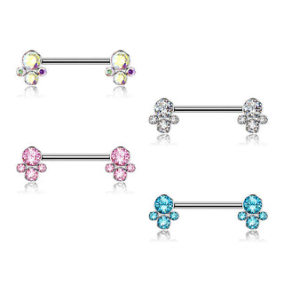 Titanio Piercing Capezzolo Argento con 4 zirconi Filettatura Interna