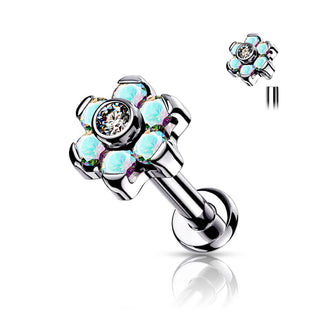 Titanio Labret Argento con fiore di zirconi Filettatura Interna