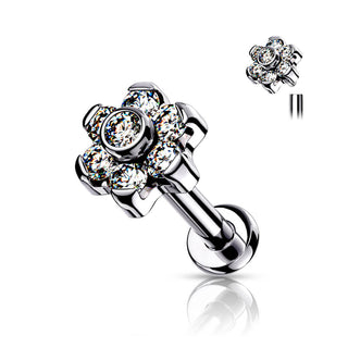 Titanio Labret Argento con fiore di zirconi Filettatura Interna