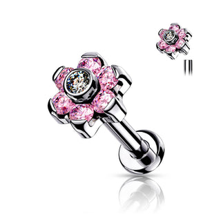 Titanio Labret Argento con fiore di zirconi Filettatura Interna