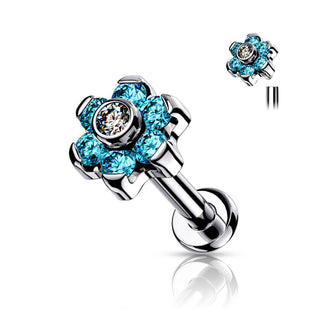 Titanio Labret Argento con fiore di zirconi Filettatura Interna