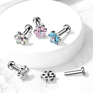 Titanio Labret Argento con fiore di zirconi Filettatura Interna