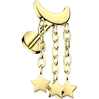 Titanio Labret Lunca crescente stelle pendente Filettatura Interna