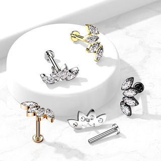 Titanio Labret 4 zirconi taglio marquise Filettatura Interna