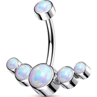 Titanio Piercing Ombelico Argento e 5 opali Filettatura Interna