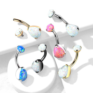 Titanio Piercing Ombelico Opale a goccia incastonato Filettatura Interna