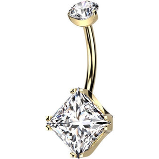 Titanio Piercing Ombelico Zircone quadrato Filettatura Interna