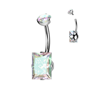 Titanio Piercing Ombelico Zircone quadrato Filettatura Interna