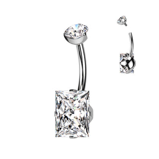 Titanio Piercing Ombelico Zircone quadrato Filettatura Interna