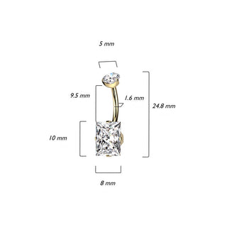 Titanio Piercing Ombelico Zircone quadrato Filettatura Interna