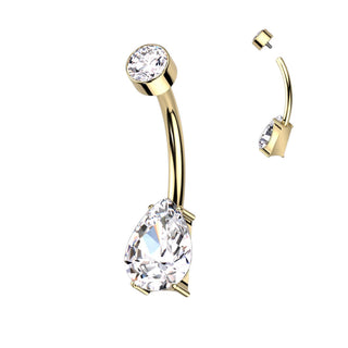 Titanio Piercing Ombelico Zircone a goccia Filettatura Interna