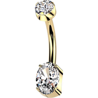 Titanio Piercing Ombelico 2 zirconi incastronati Filettatura Interna