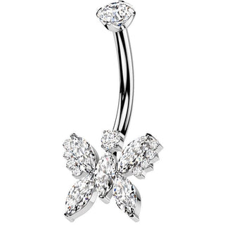 Titanio Piercing Ombelico Farfalla zirconi Filettatura Interna