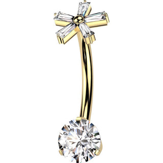 Titanio Piercing Ombelico Fiore Zircone rotondo Filettatura Interna