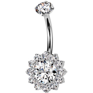 Titanio Piercing Ombelico Girasole zirconi Filettatura Interna
