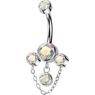 Titanio Piercing Ombelico Pendente catena 3 zirconi Filettatura Interna