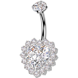 Titanio Piercing Ombelico Cuore zirconi Filettatura Interna