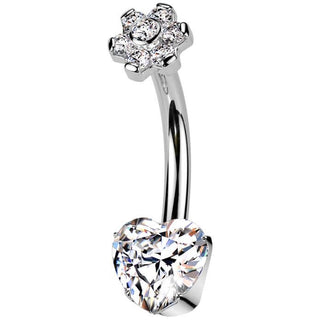Titanio Piercing Ombelico Cuore fiore zirconi Filettatura Interna